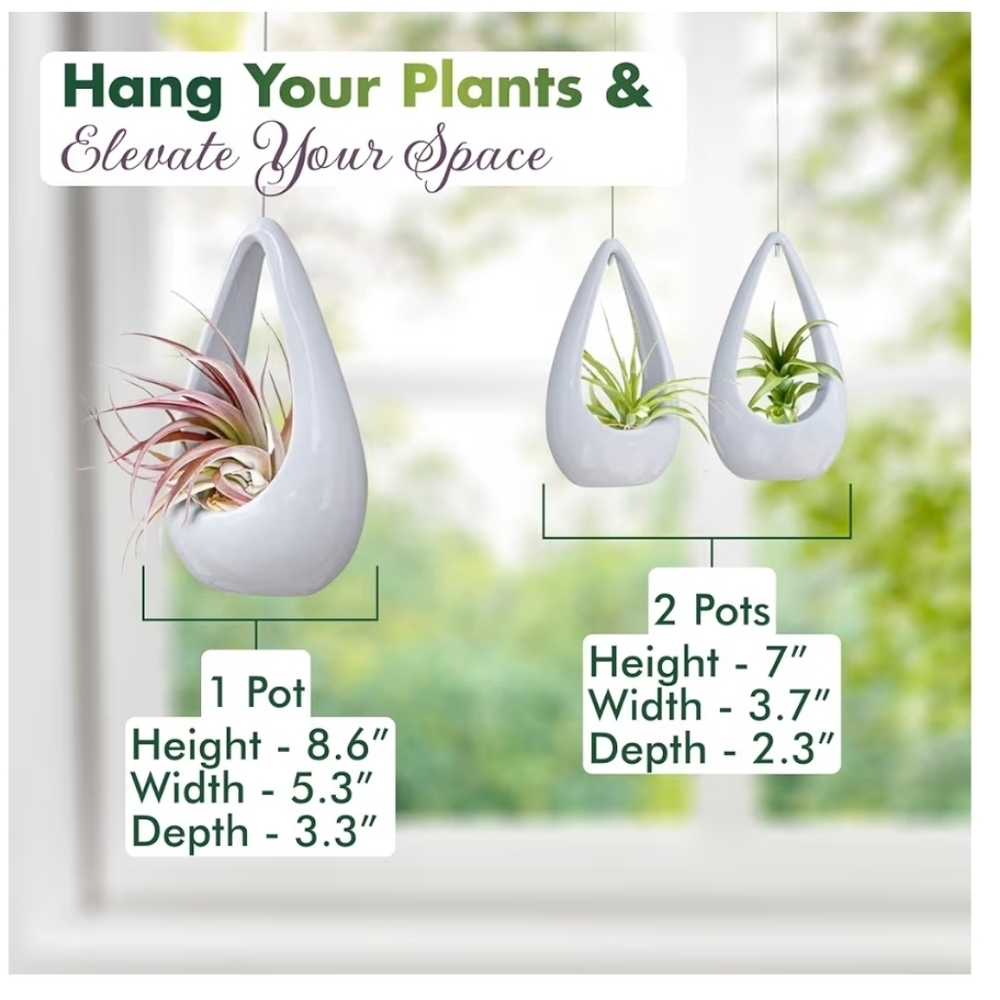 NEW! Ceramic Tear Drop Shape Air Hanging Small Plant Holder 3pc Set. - Picture 2 of 6